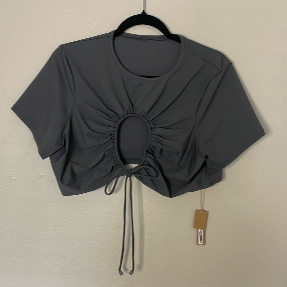 SKIMS Swim Ruched T-Shirt Womens Medium Onyx Keyhole Tie-Front Flattering 4X